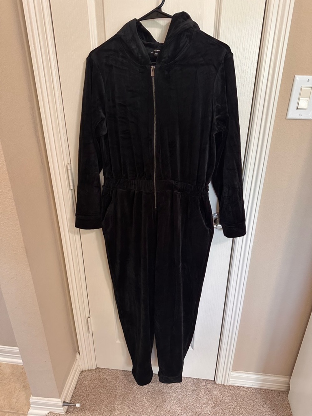 Express Black Hooded Velour Jumpsuit